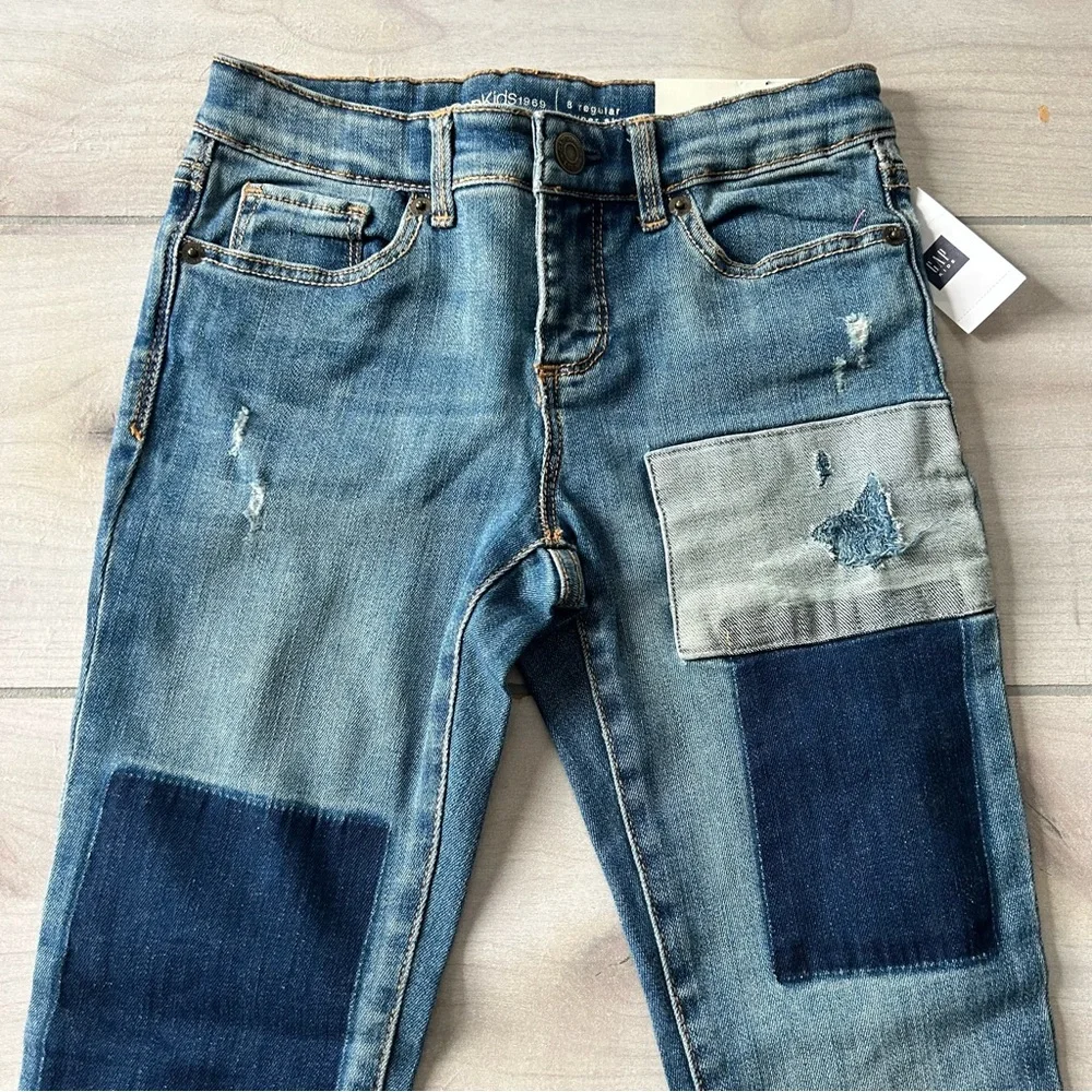 NWT Gap Kids High Stretch Super Skinny Adjustable Waist Denim Patchwork Jeans